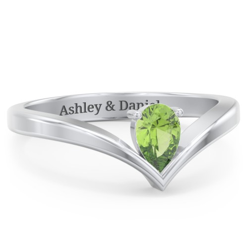 Pear Birthstone V-Shape Ring