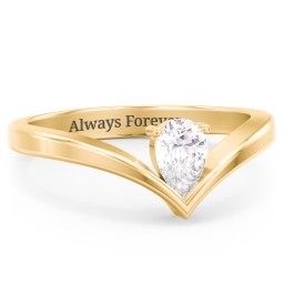 Pear Birthstone V-Shape Ring in 18K Gold Plated Silver with Diamond