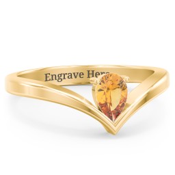 Pear Birthstone V-Shape Ring in 18K Gold Plated Silver with Citrine