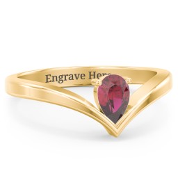 Pear Birthstone V-Shape Ring in 18K Gold Plated Silver with Ruby