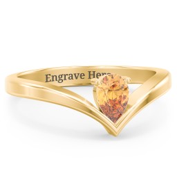 Pear Birthstone V-Shape Ring in 18K Gold Plated Silver with Citrine