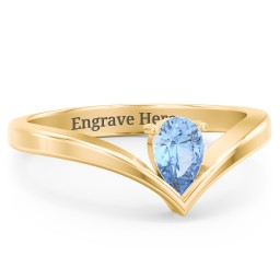 Pear Birthstone V-Shape Ring in 18K Gold Plated Silver with Blue Topaz