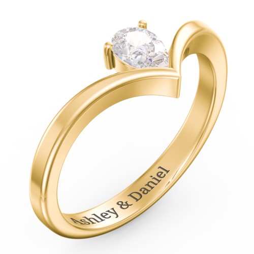 Pear Birthstone V-Shape Ring – 18K Gold Plated Silver with Cubic Zirconia