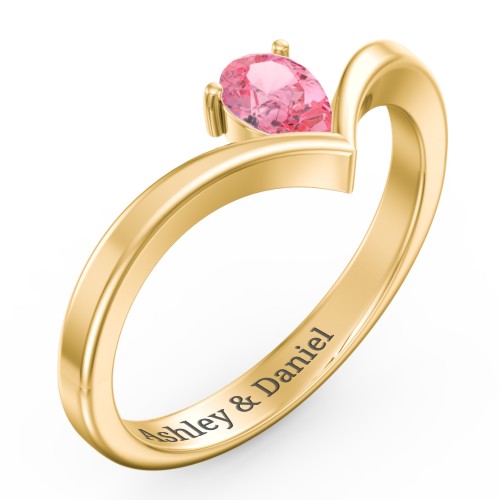 Pear Birthstone V-Shape Ring – 18K Gold Plated Silver with Pink Tourmaline