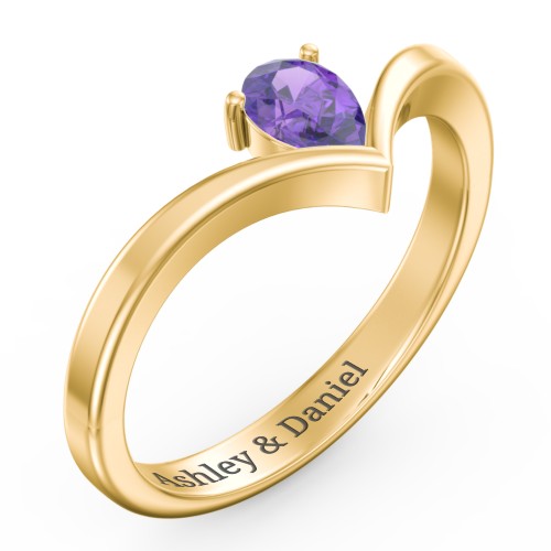 Pear Birthstone V-Shape Ring – 18K Gold Plated Silver with Amethyst
