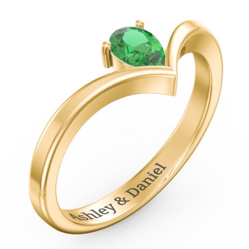 Pear Birthstone V-Shape Ring – 18K Gold Plated Silver with Emerald
