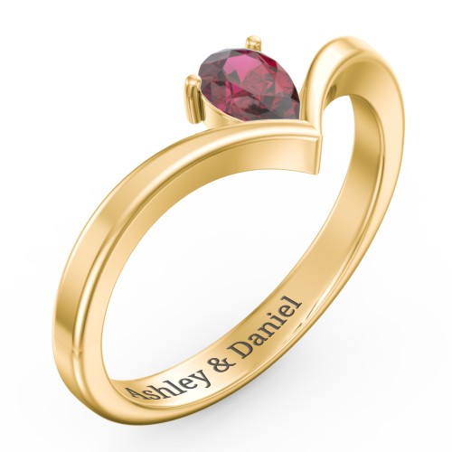 Pear Birthstone V-Shape Ring – 18K Gold Plated Silver with Ruby