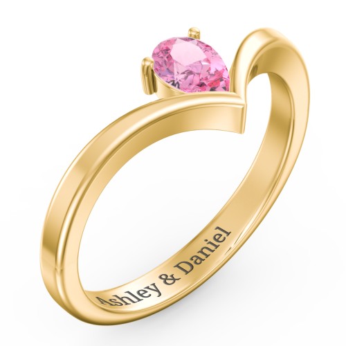 Pear Birthstone V-Shape Ring – 18K Gold Plated Silver with Pink Tourmaline