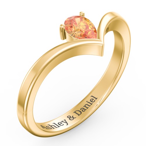 Pear Birthstone V-Shape Ring – 18K Gold Plated Silver with Citrine