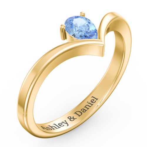 Pear Birthstone V-Shape Ring – 18K Gold Plated Silver with Blue Topaz