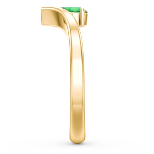 Pear Birthstone V-Shape Ring – 18K Gold Plated Silver with Emerald