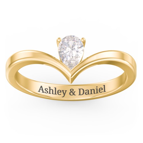 Pear Birthstone V-Shape Ring – 18K Gold Plated Silver with Cubic Zirconia