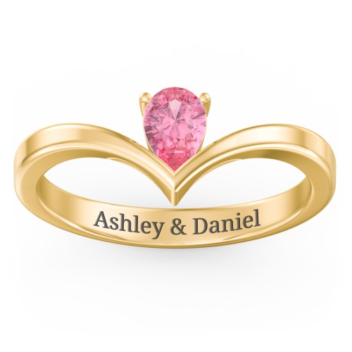 Pear Birthstone V-Shape Ring – 18K Gold Plated Silver with Pink Tourmaline