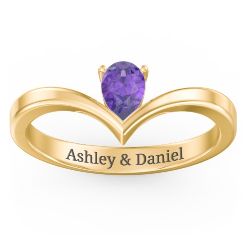 Pear Birthstone V-Shape Ring – 18K Gold Plated Silver with Amethyst