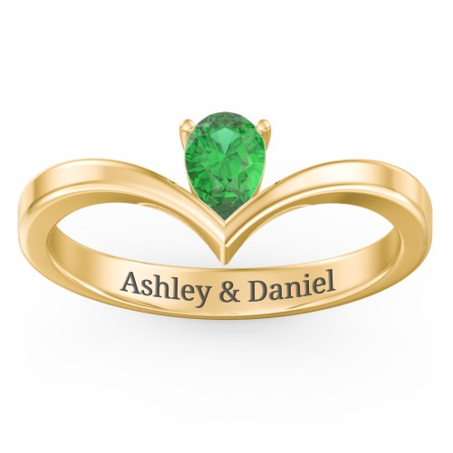 Pear Birthstone V-Shape Ring – 18K Gold Plated Silver with Emerald