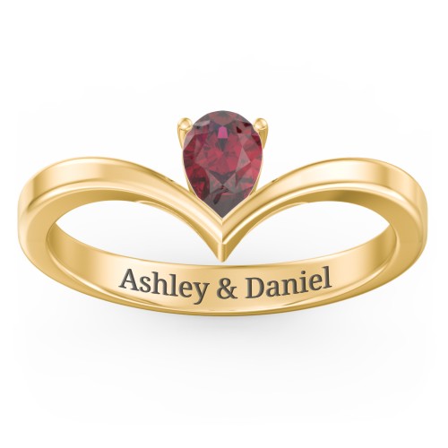 Pear Birthstone V-Shape Ring – 18K Gold Plated Silver with Ruby