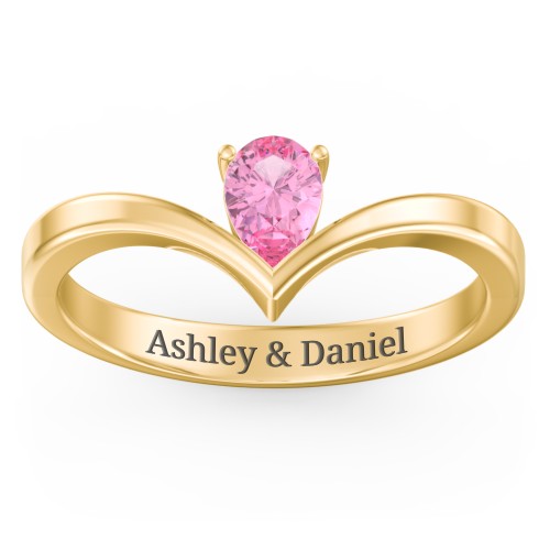 Pear Birthstone V-Shape Ring – 18K Gold Plated Silver with Pink Tourmaline