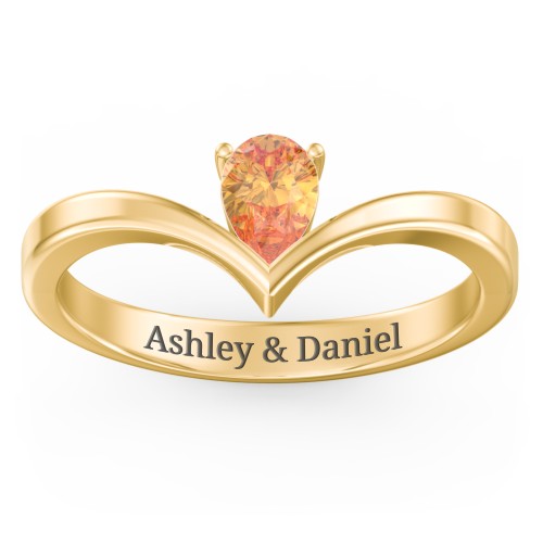 Pear Birthstone V-Shape Ring – 18K Gold Plated Silver with Citrine