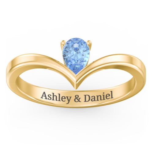 Pear Birthstone V-Shape Ring – 18K Gold Plated Silver with Blue Topaz