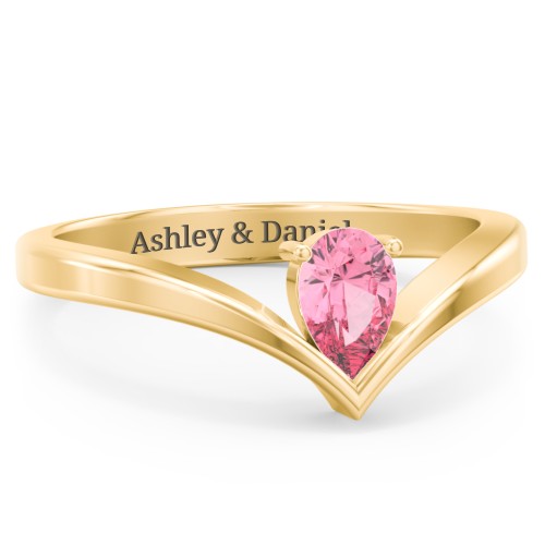 Pear Birthstone V-Shape Ring – 18K Gold Plated Silver with Pink Tourmaline