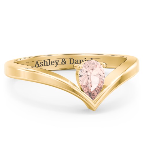 Pear Birthstone V-Shape Ring – 18K Gold Plated Silver with Morganite