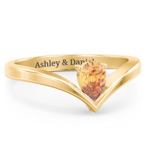 Pear Birthstone V-Shape Ring – 18K Gold Plated Silver with Citrine