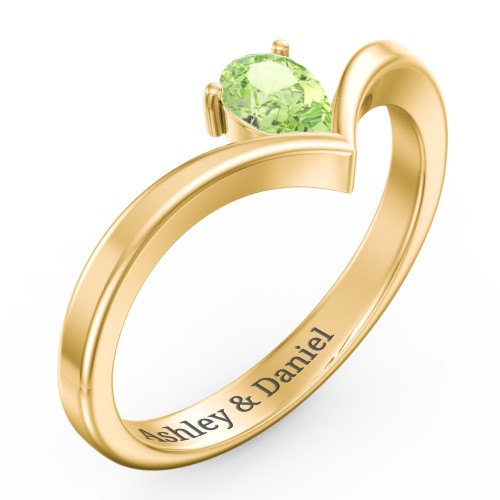 Pear Birthstone V-Shape Ring – 10K Yellow Gold with Peridot
