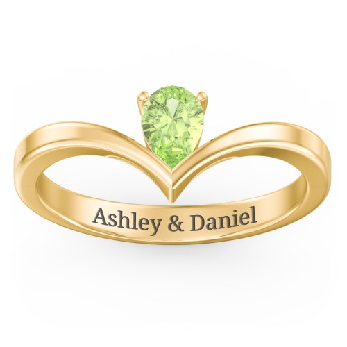 Pear Birthstone V-Shape Ring – 10K Yellow Gold with Peridot
