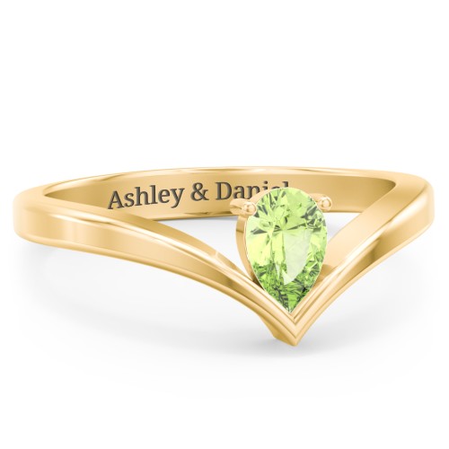 Pear Birthstone V-Shape Ring – 10K Yellow Gold with Peridot