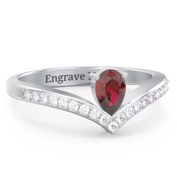 Pear Birthstone V-Shape Ring With Accents