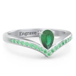 Pear Birthstone V-Shape Ring With Accents