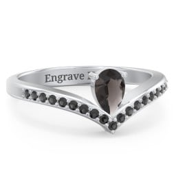 Pear Birthstone V-Shape Ring With Accents