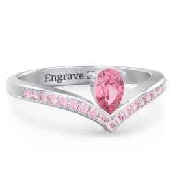 Pear Birthstone V-Shape Ring With Accents