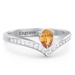 Pear Birthstone V-Shape Ring With Accents