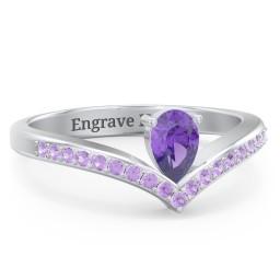 Pear Birthstone V-Shape Ring With Accents