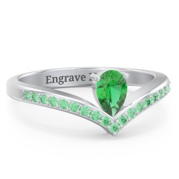 Pear Birthstone V-Shape Ring With Accents