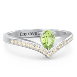 Pear Birthstone V-Shape Ring With Accents
