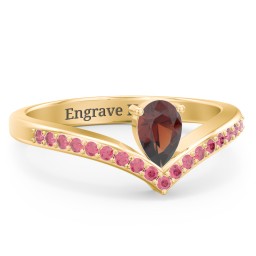 Pear Birthstone V-Shape Ring With Accents in 18K Gold Plated Silver