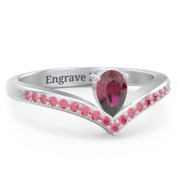 Pear Birthstone V-Shape Ring With Accents