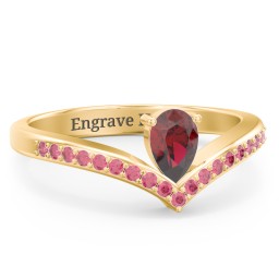 Pear Birthstone V-Shape Ring With Accents in 18K Gold Plated Silver