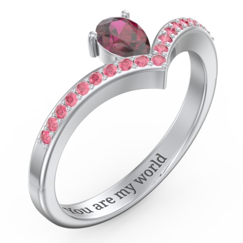 Pear Birthstone V-Shape Ring With Accents