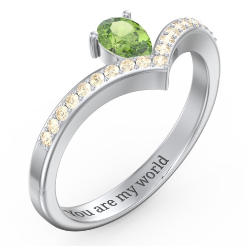 Pear Birthstone V-Shape Ring With Accents