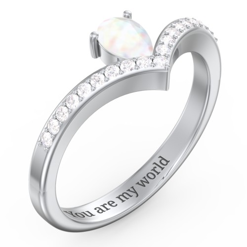 Pear Birthstone V-Shape Ring With Accents