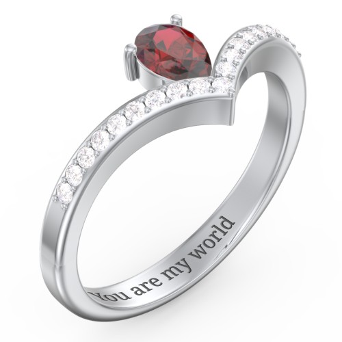 Pear Birthstone V-Shape Ring With Accents
