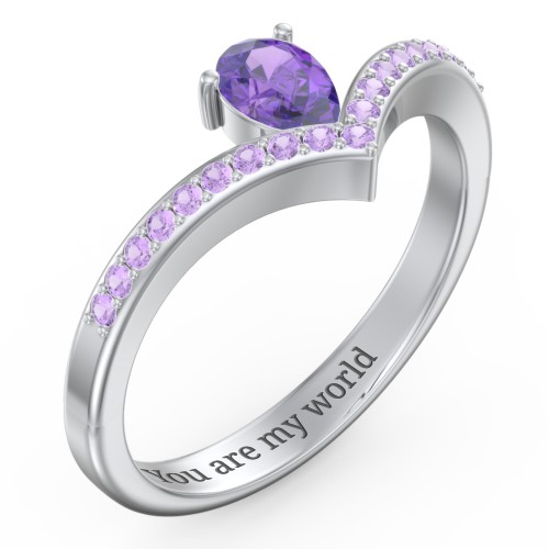 Pear Birthstone V-Shape Ring With Accents