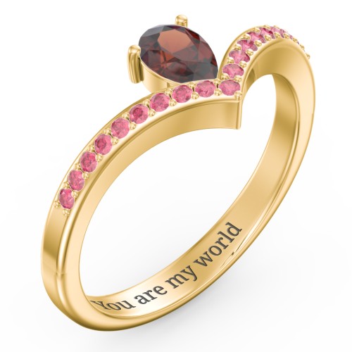 Pear Birthstone V-Shape Ring With Accents