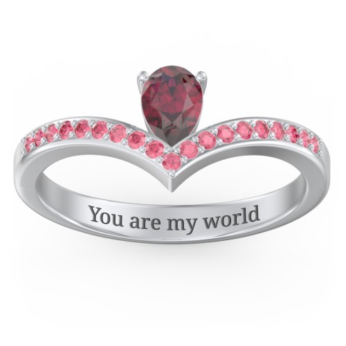 Pear Birthstone V-Shape Ring With Accents
