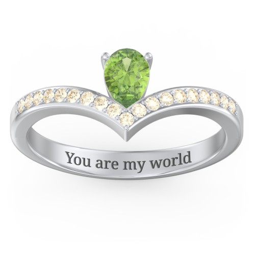 Pear Birthstone V-Shape Ring With Accents