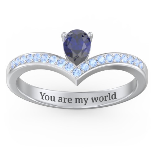 Pear Birthstone V-Shape Ring With Accents