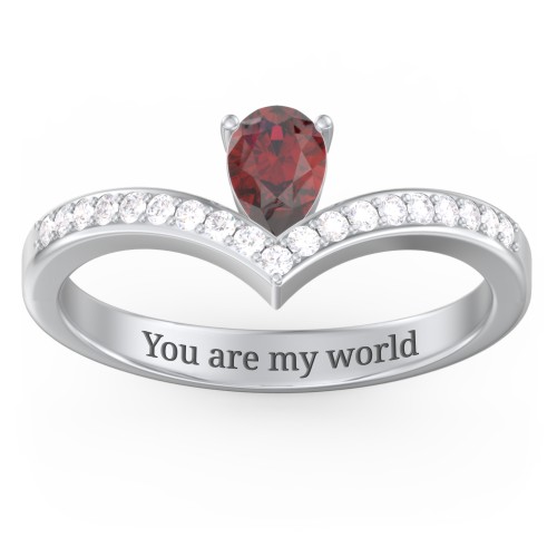 Pear Birthstone V-Shape Ring With Accents
